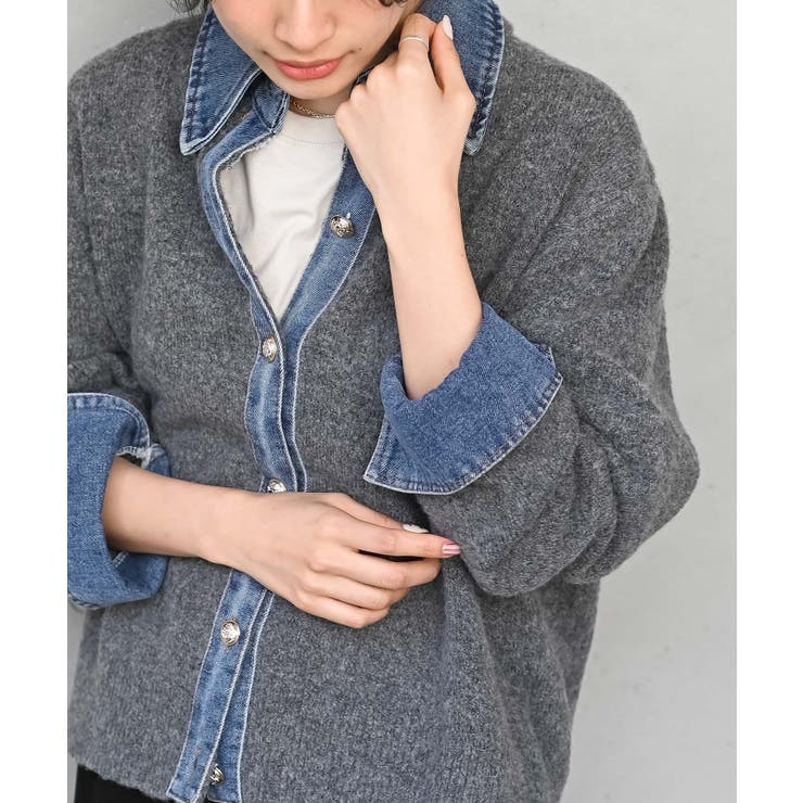 デニム切替レイヤード風ニットカーディガン | rps | 詳細画像6 