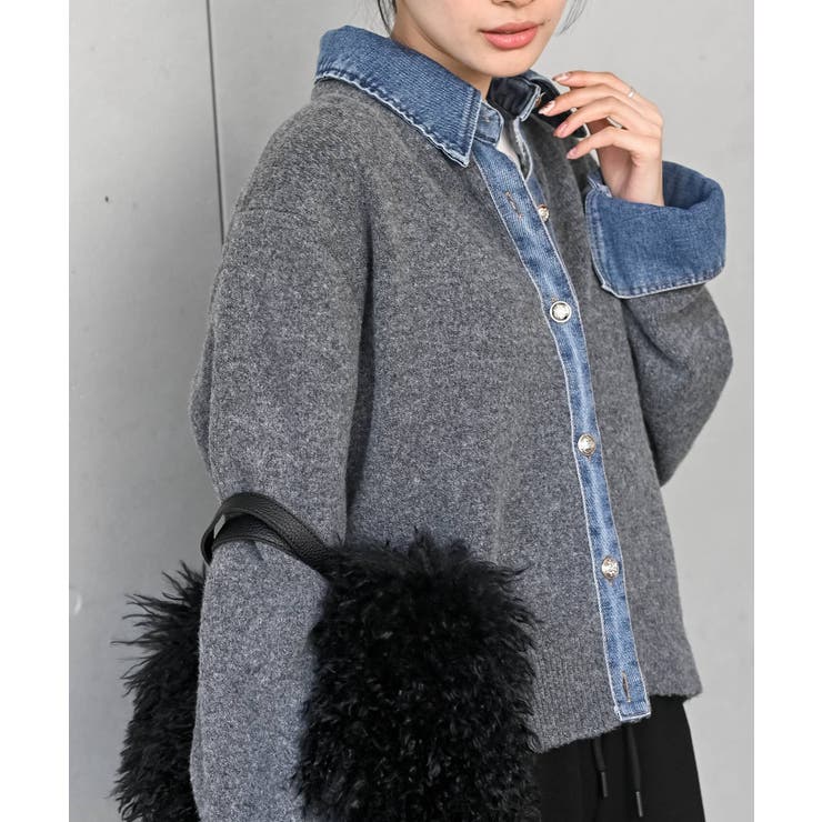 デニム切替レイヤード風ニットカーディガン | rps | 詳細画像7 