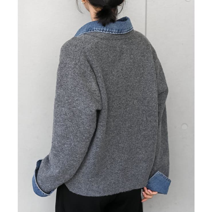 デニム切替レイヤード風ニットカーディガン | rps | 詳細画像8 