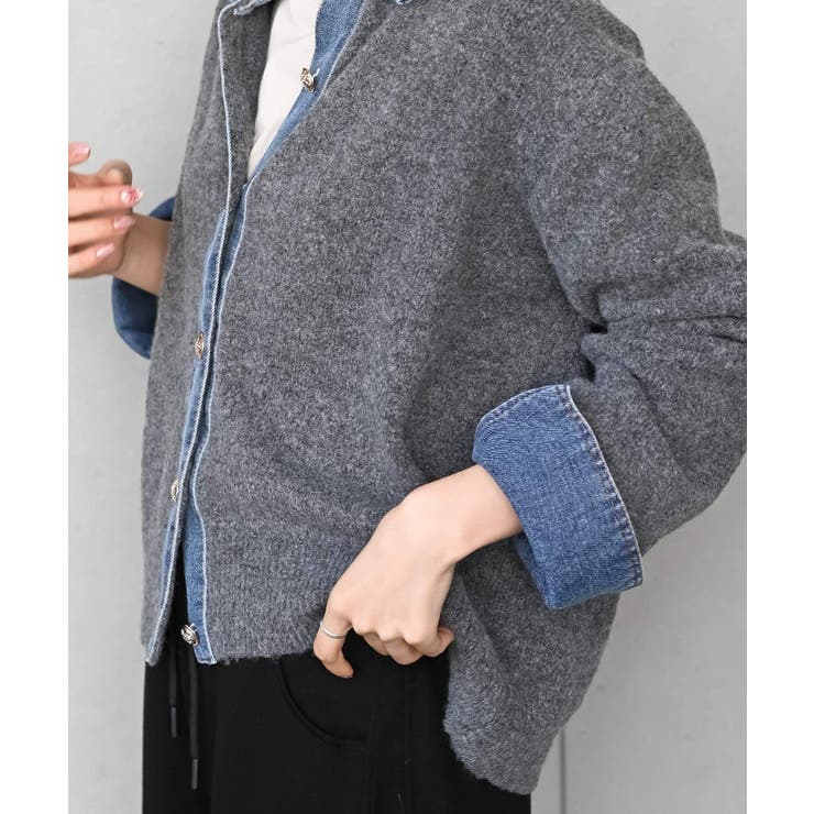 デニム切替レイヤード風ニットカーディガン | rps | 詳細画像9 