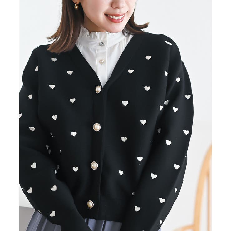 ハート刺繍スポンジニットカーディガン[品番：RPSW0002286]｜rps