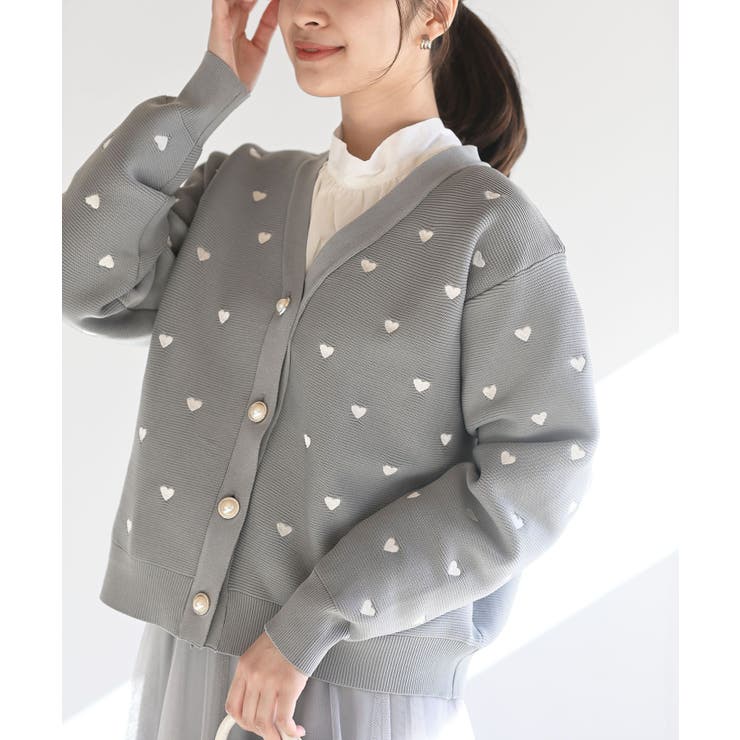 ハート刺繍スポンジニットカーディガン[品番：RPSW0002286]｜rps