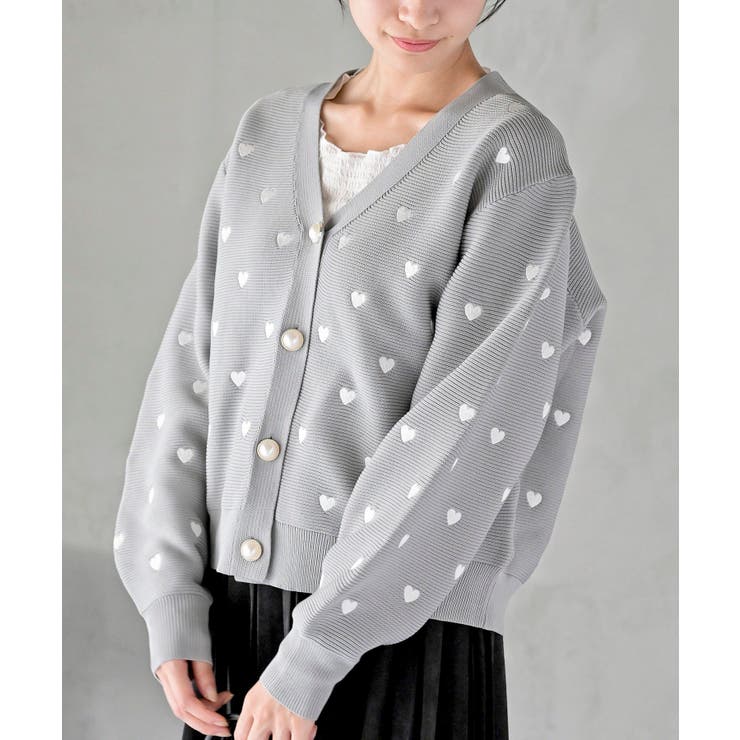 ハート刺繍スポンジニットカーディガン[品番：RPSW0002286]｜rps