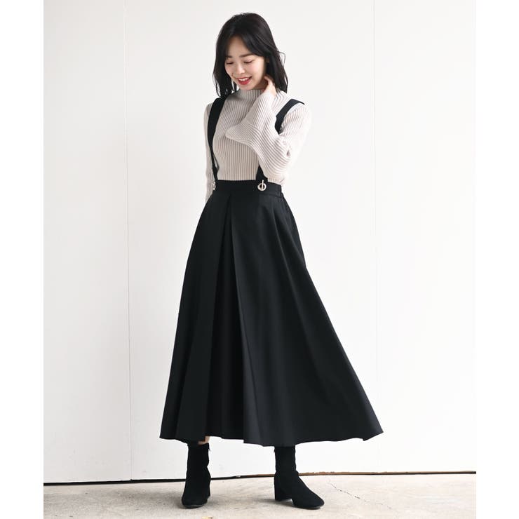 極美品♡アンタイトル　スタイリッシュダブルクロス　ジャンパースカート　ロング きれいめ/洗える】ダブルクロスジャンパースカート（マキシ