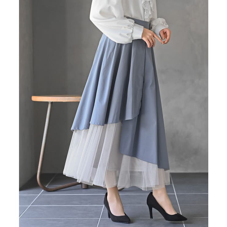 グレイッシュB | チュール切替アシンメトリーロングスカート | rps