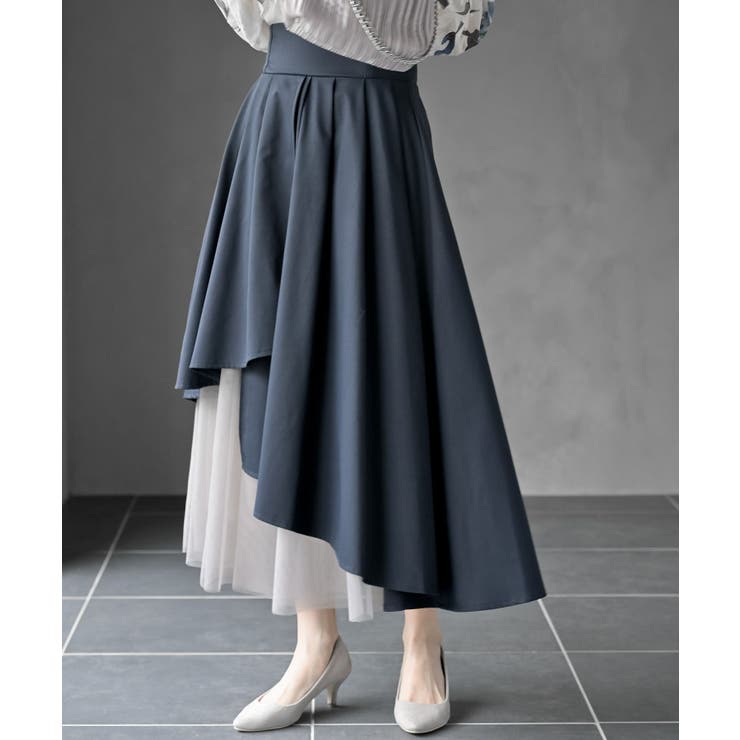 ネイビー | チュール切替アシンメトリーロングスカート | rps