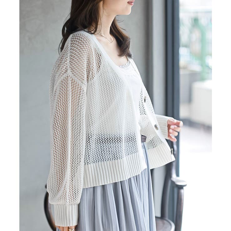 透かし編みＶネックニットカーディガン | rps | 詳細画像9 