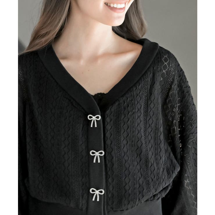リボンボタン透かし編みニットカーディガン | rps | 詳細画像14 
