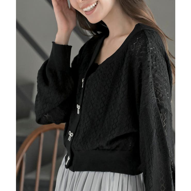 リボンボタン透かし編みニットカーディガン | rps | 詳細画像15 