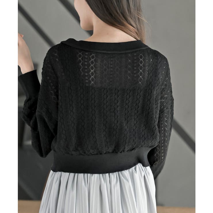 リボンボタン透かし編みニットカーディガン | rps | 詳細画像16 