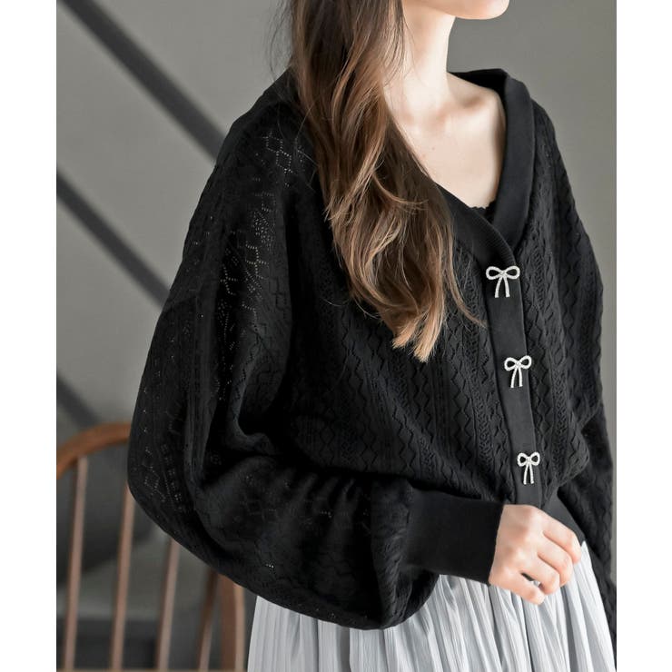 リボンボタン透かし編みニットカーディガン | rps | 詳細画像17 