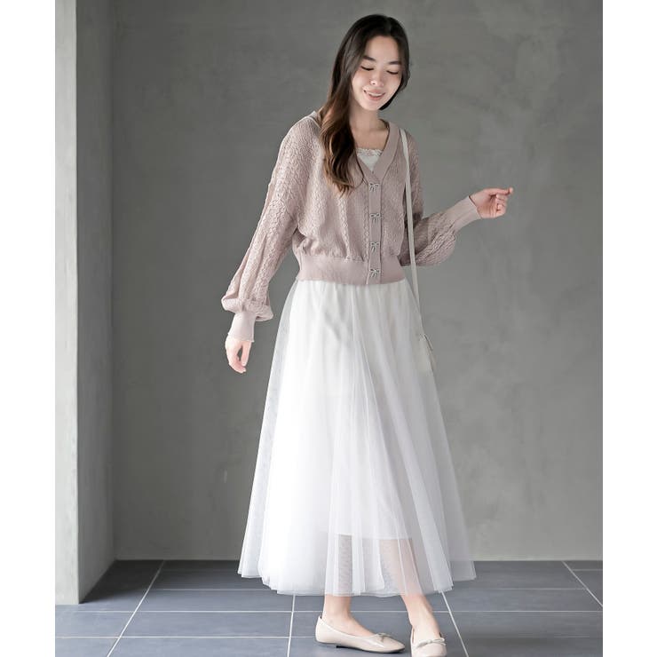 リボンボタン透かし編みニットカーディガン | rps | 詳細画像18 