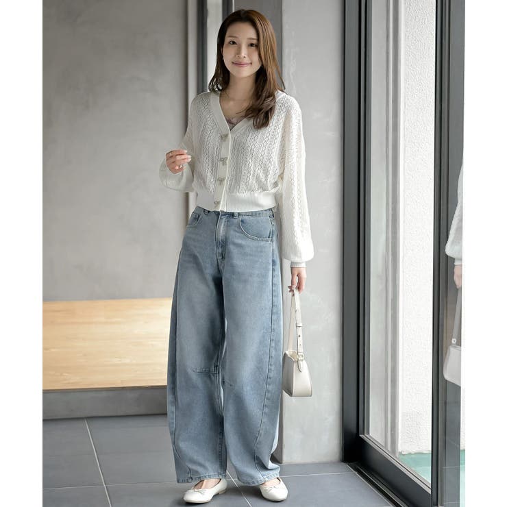 リボンボタン透かし編みニットカーディガン | rps | 詳細画像2 