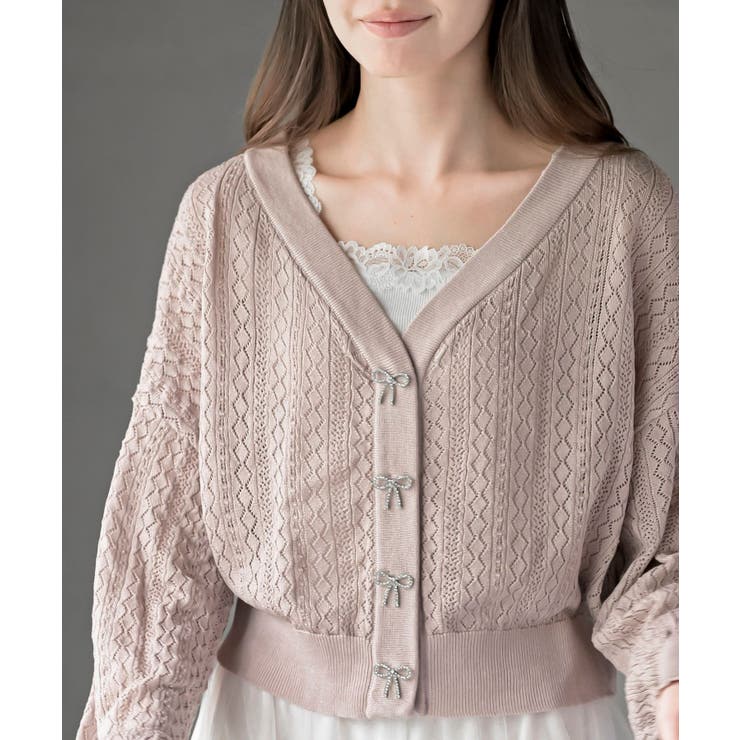 リボンボタン透かし編みニットカーディガン | rps | 詳細画像22 