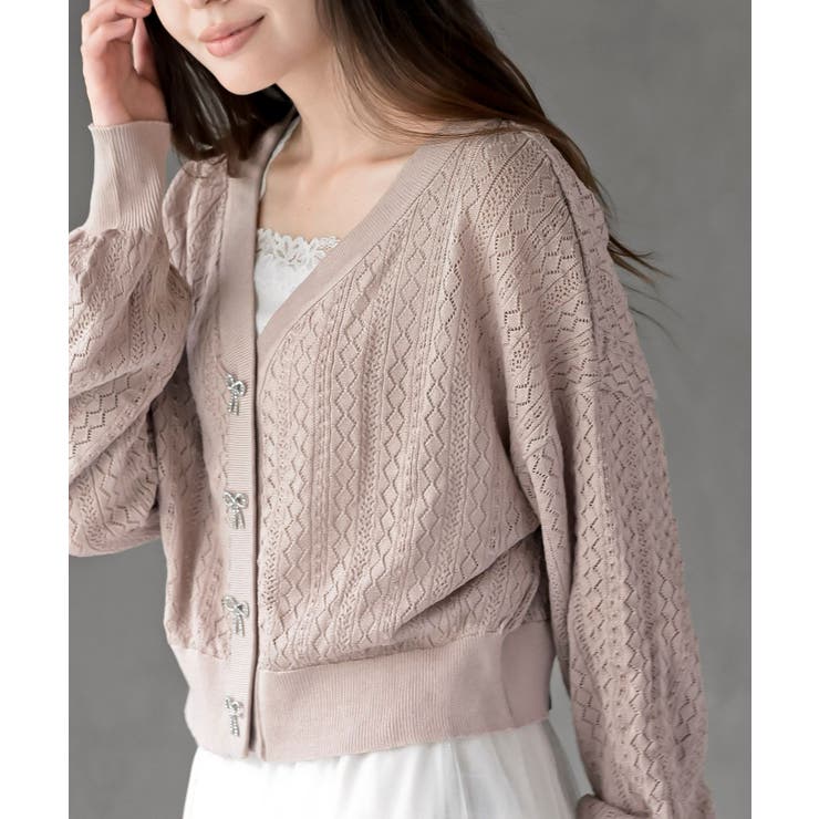 リボンボタン透かし編みニットカーディガン | rps | 詳細画像23 