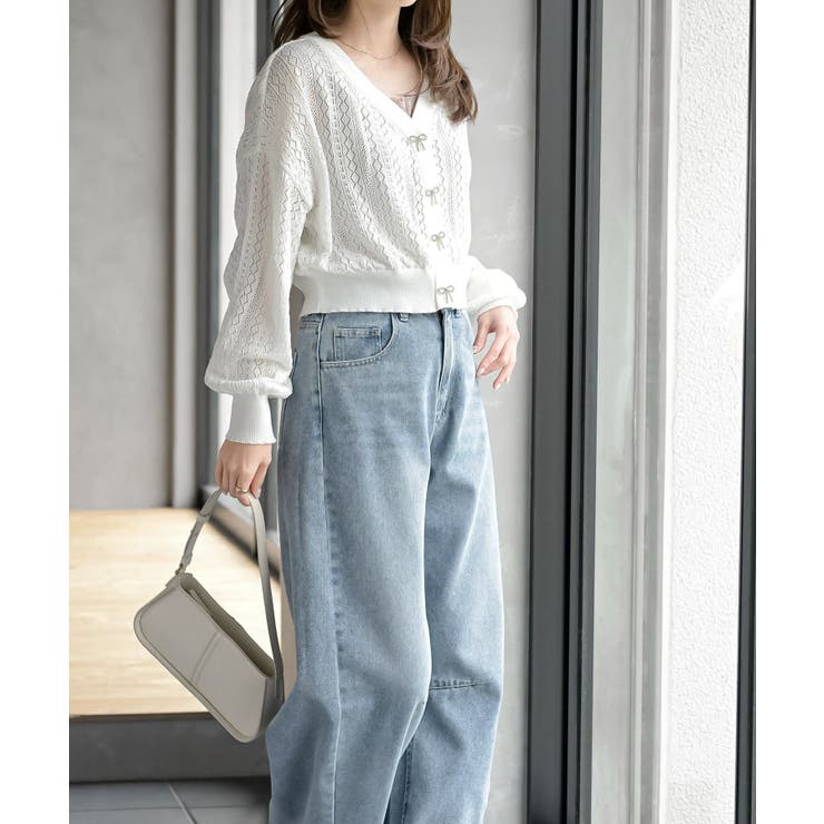 リボンボタン透かし編みニットカーディガン | rps | 詳細画像3 