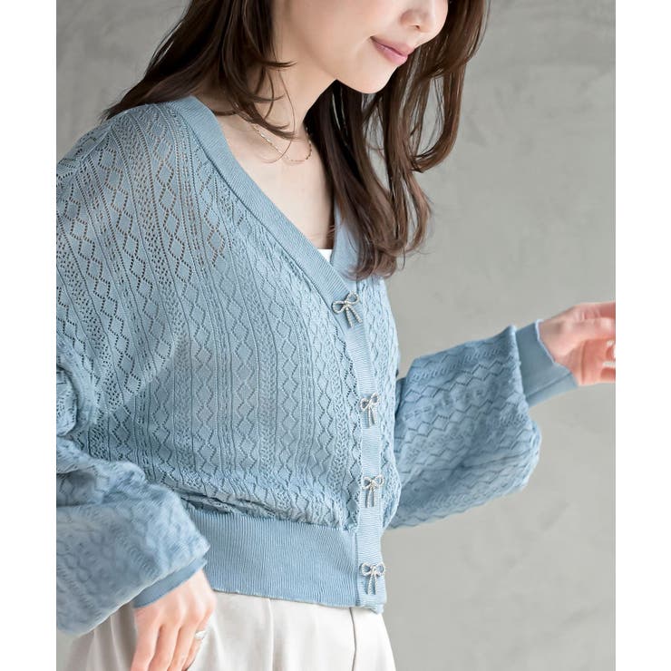 リボンボタン透かし編みニットカーディガン | rps | 詳細画像30 