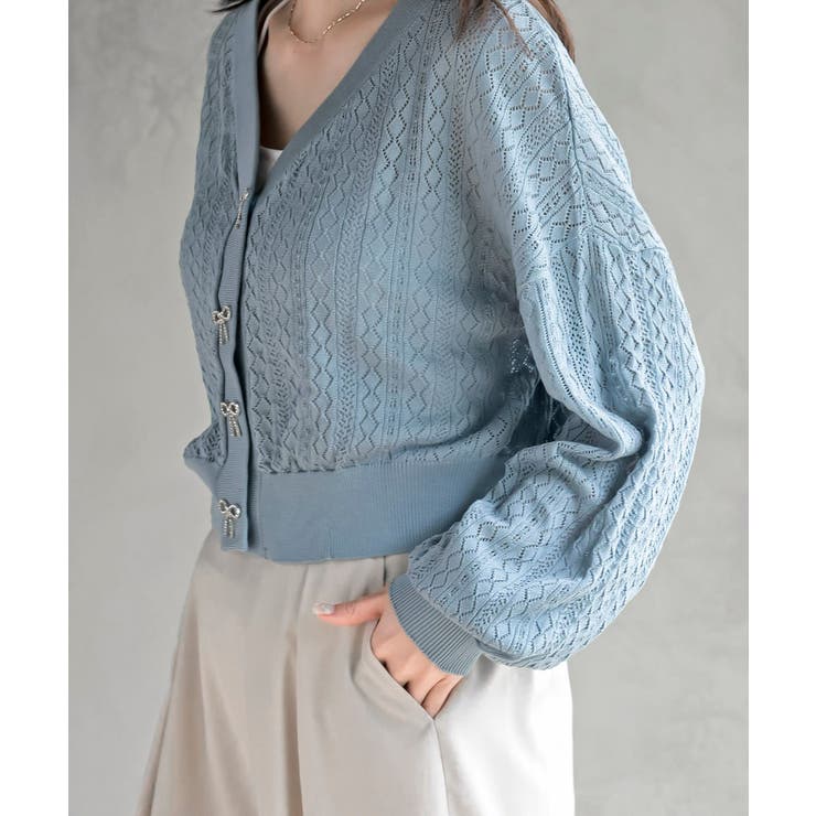 リボンボタン透かし編みニットカーディガン | rps | 詳細画像32 