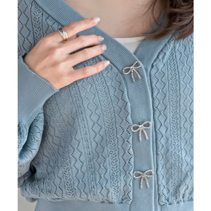 リボンボタン透かし編みニットカーディガン | rps | 詳細画像33 