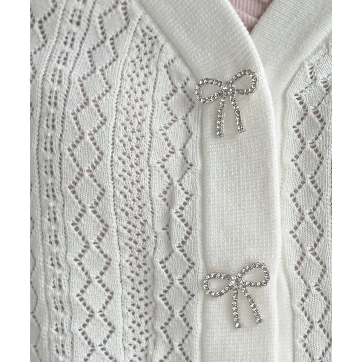 リボンボタン透かし編みニットカーディガン | rps | 詳細画像9 