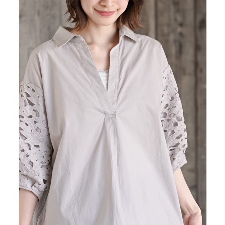 レース７分袖スキッパーチュニック | rps | 詳細画像24 