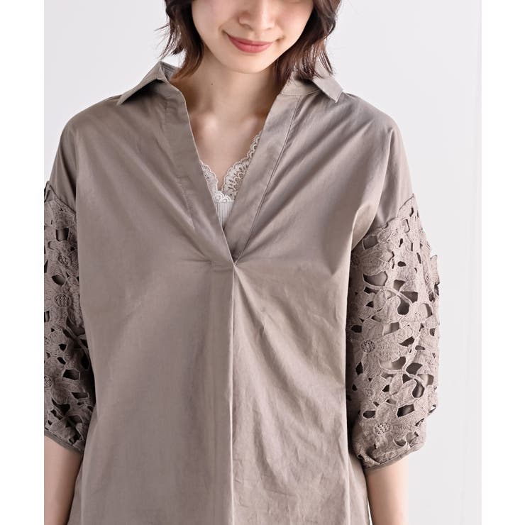 レース７分袖スキッパーチュニック | rps | 詳細画像33 