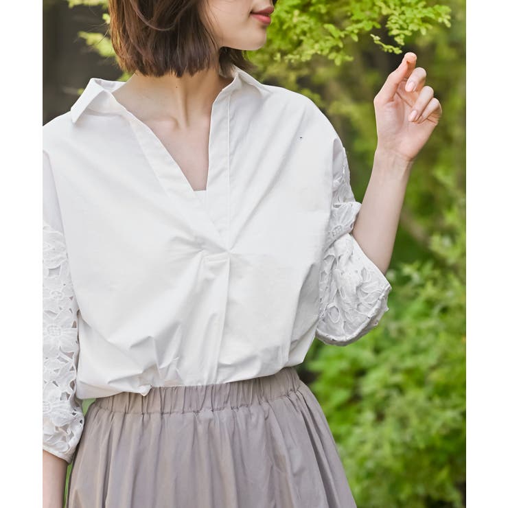 レース７分袖スキッパーチュニック | rps | 詳細画像6 