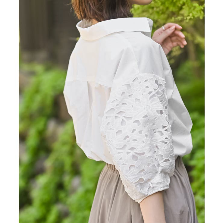 レース7分袖スキッパーチュニック[品番：RPSW0002775]｜rps