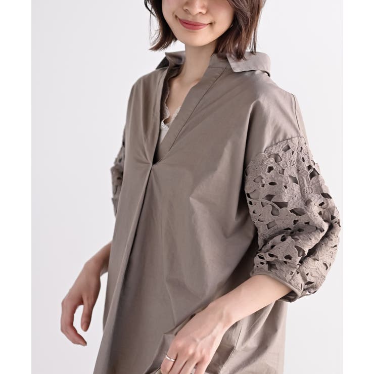 モカ | レース７分袖スキッパーチュニック | rps