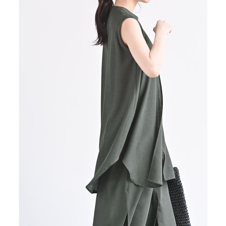 バンドカラーレイヤー風ノースリーブワンピース[品番