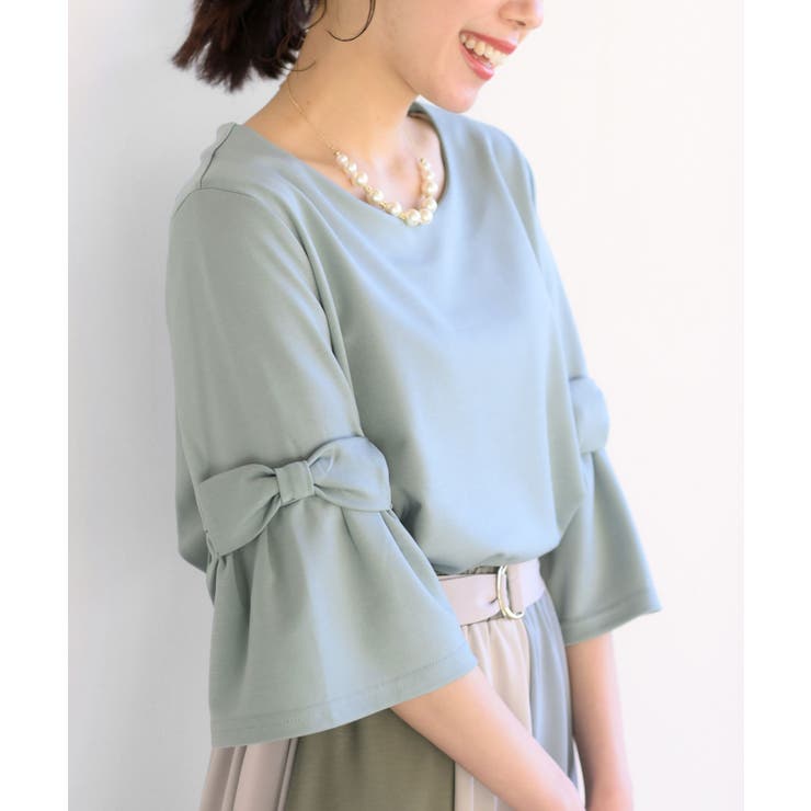 ブルー | フレアーリボン袖７分プルオーバー | rps