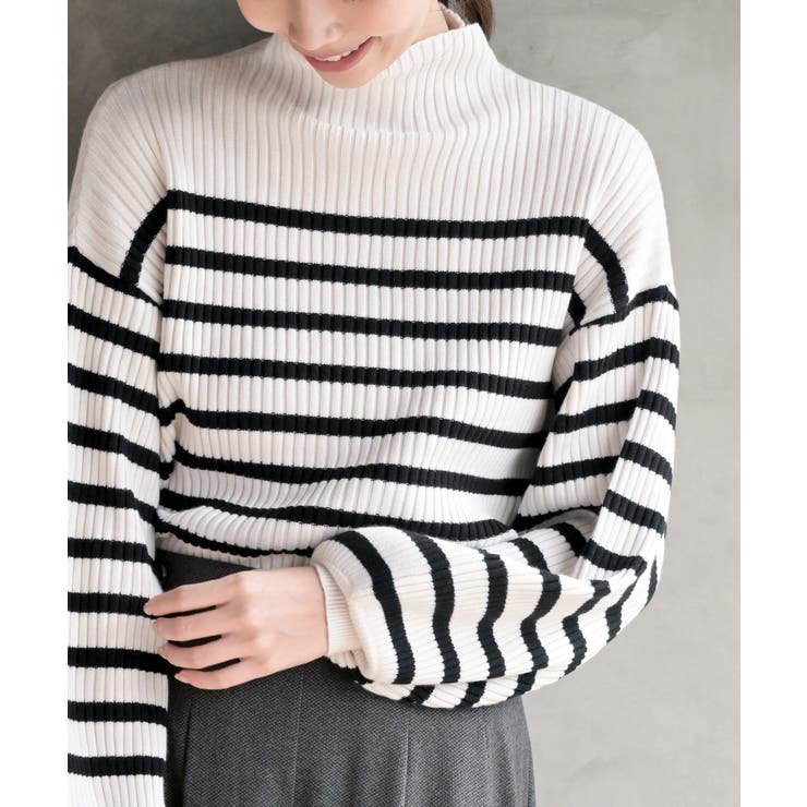 アイボリー2 | ボリューム袖ボトルネックリブニットプルオーバー | rps