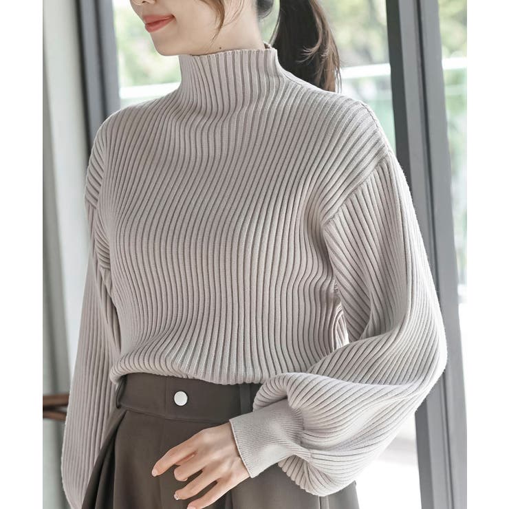 オフベージュ | ボリューム袖ボトルネックリブニットプルオーバー | rps