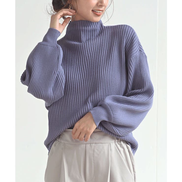 グレイッシュB | ボリューム袖ボトルネックリブニットプルオーバー | rps
