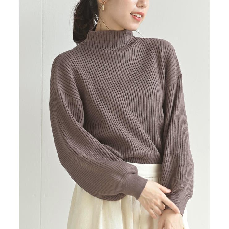 モカ | ボリューム袖ボトルネックリブニットプルオーバー | rps