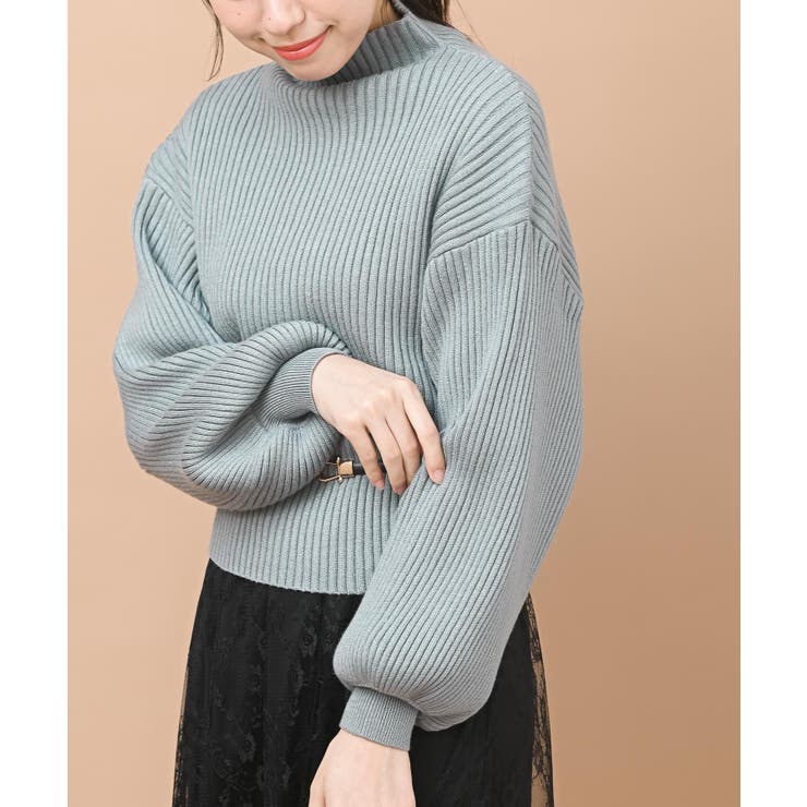 グリーン | ボリューム袖ボトルネックリブニットプルオーバー | rps