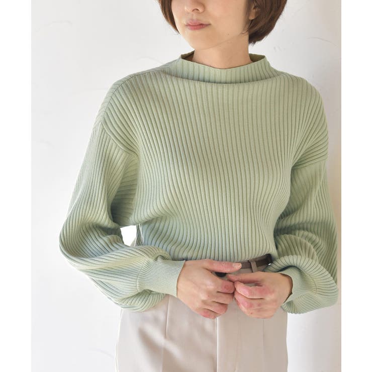 ミントグリーン | ボリューム袖ボトルネックリブニットプルオーバー | rps