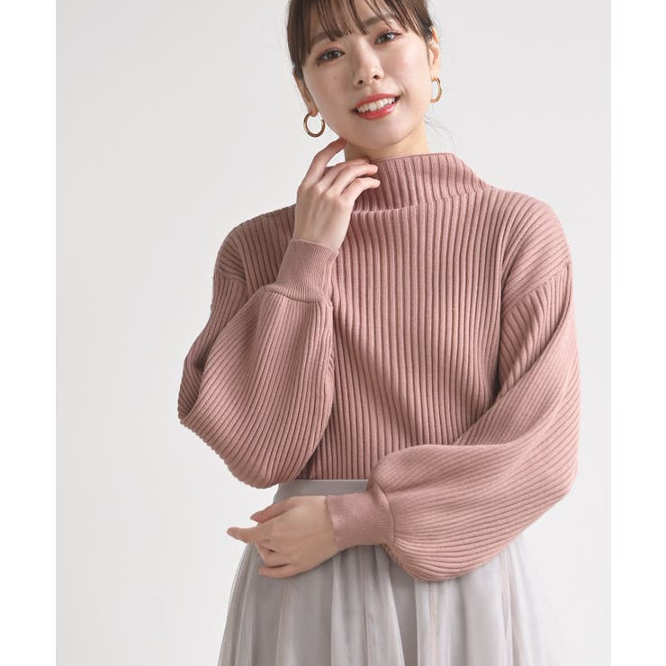 ピンク | ボリューム袖ボトルネックリブニットプルオーバー | rps
