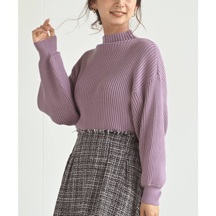 ラベンダー | ボリューム袖ボトルネックリブニットプルオーバー | rps
