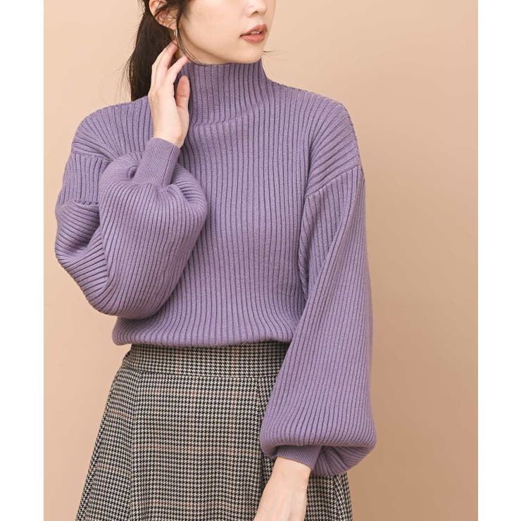 パープル | ボリューム袖ボトルネックリブニットプルオーバー | rps