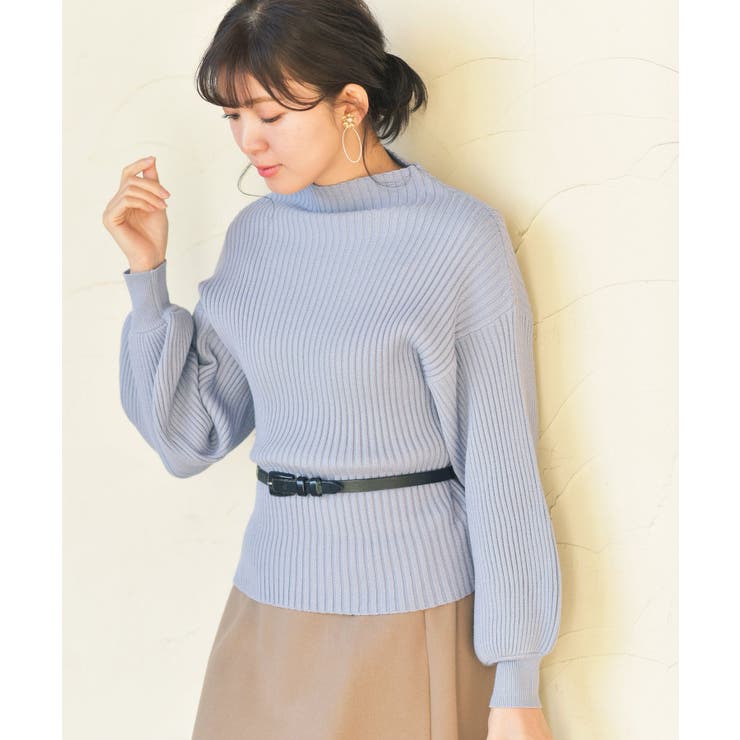 ブルー | ボリューム袖ボトルネックリブニットプルオーバー | rps
