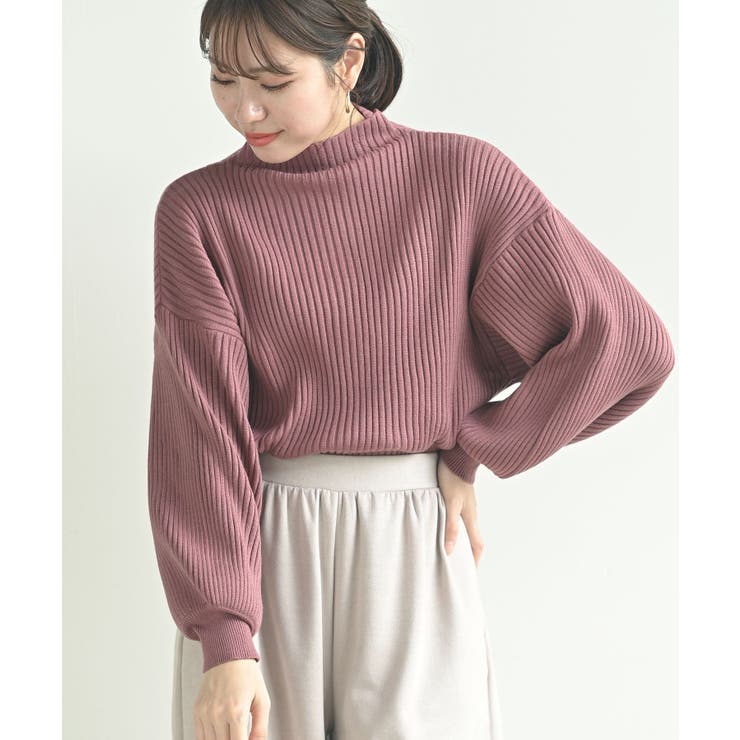 オレンジ | ボリューム袖ボトルネックリブニットプルオーバー | rps