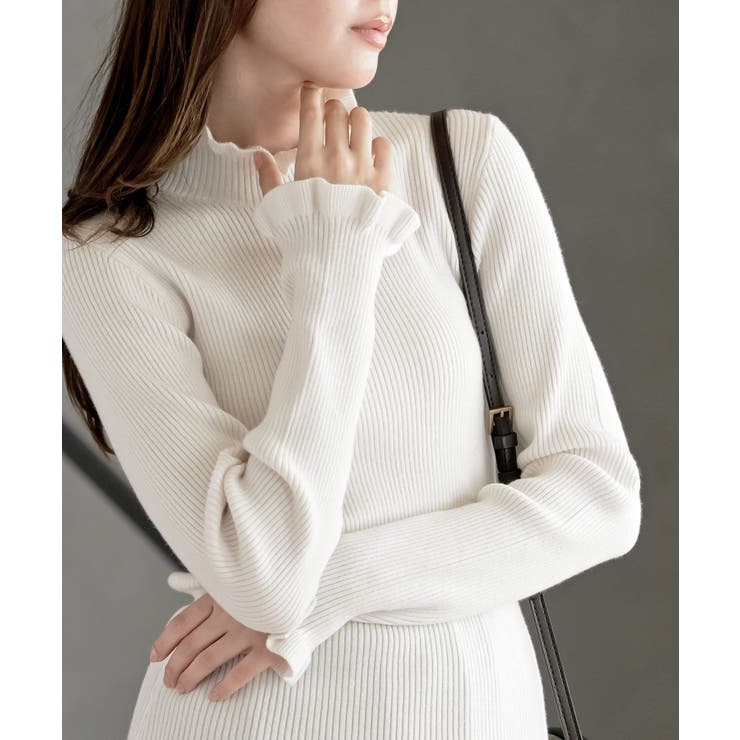 アイボリー | フリルネックリブニットプルオーバー | rps