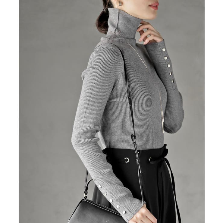 杢グレー | 袖口ボタンタートルリブニットプルオーバー | rps