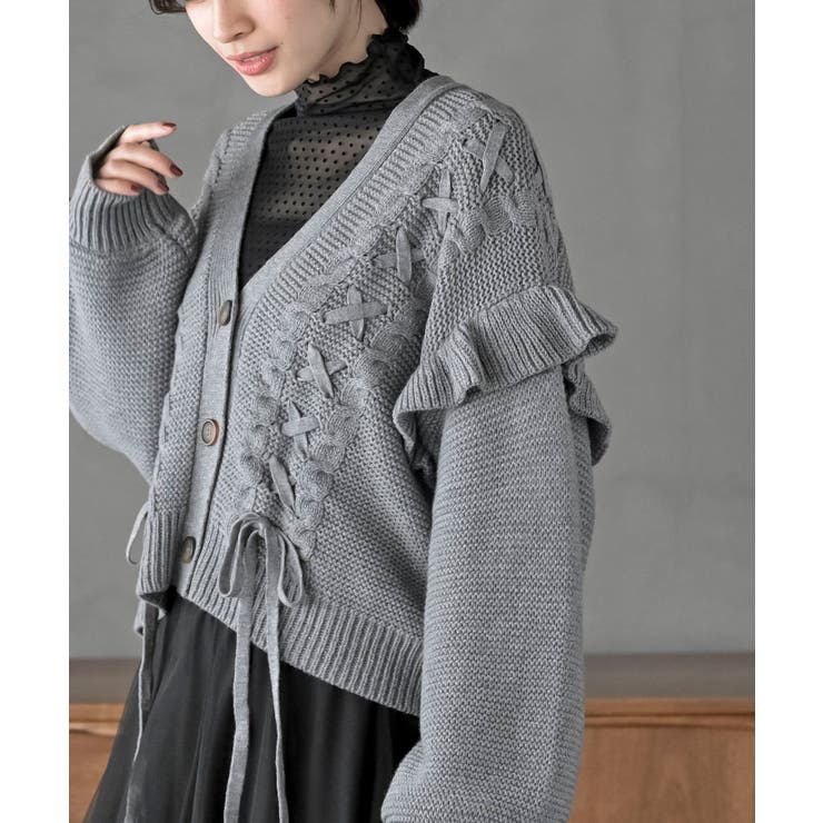 サイドレースアップケーブルフリルニットカーディガン | rps | 詳細画像12 