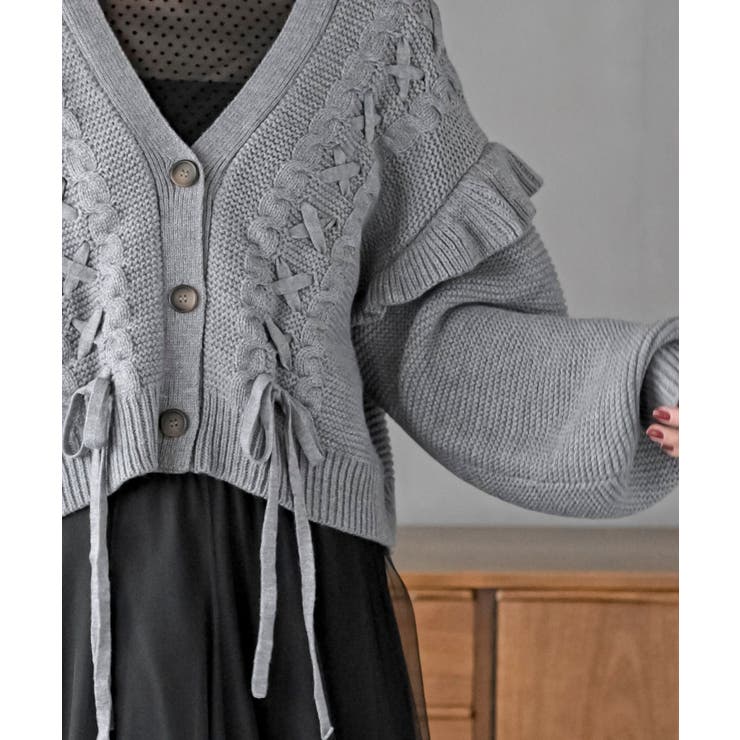 サイドレースアップケーブルフリルニットカーディガン | rps | 詳細画像18 