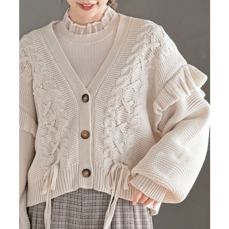 サイドレースアップケーブルフリルニットカーディガン | rps | 詳細画像6 