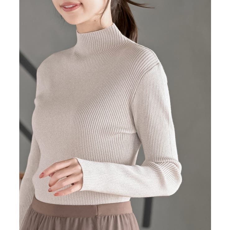 オフベージュ | ハイネックラメニットプルオーバー | rps