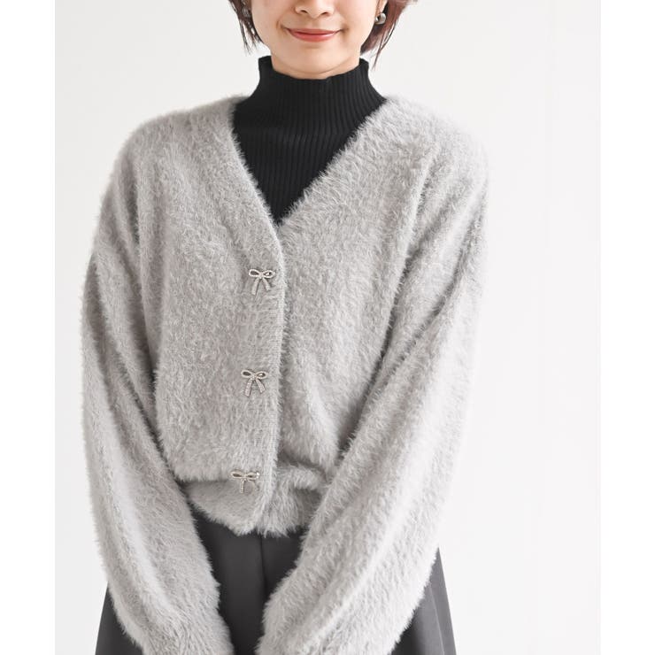 リボンボタンフェザーＶネックカーディガン | rps | 詳細画像1 