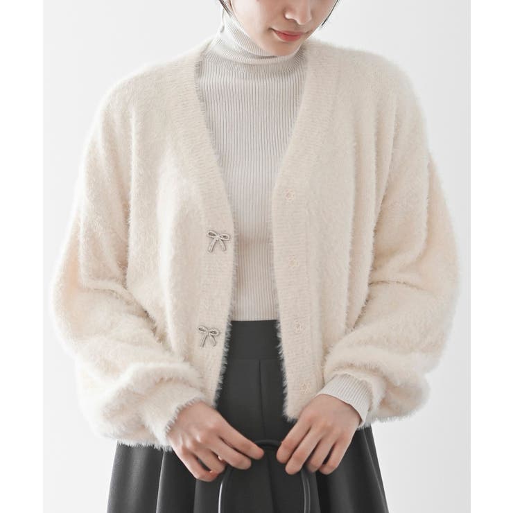 リボンボタンフェザーＶネックカーディガン | rps | 詳細画像23 